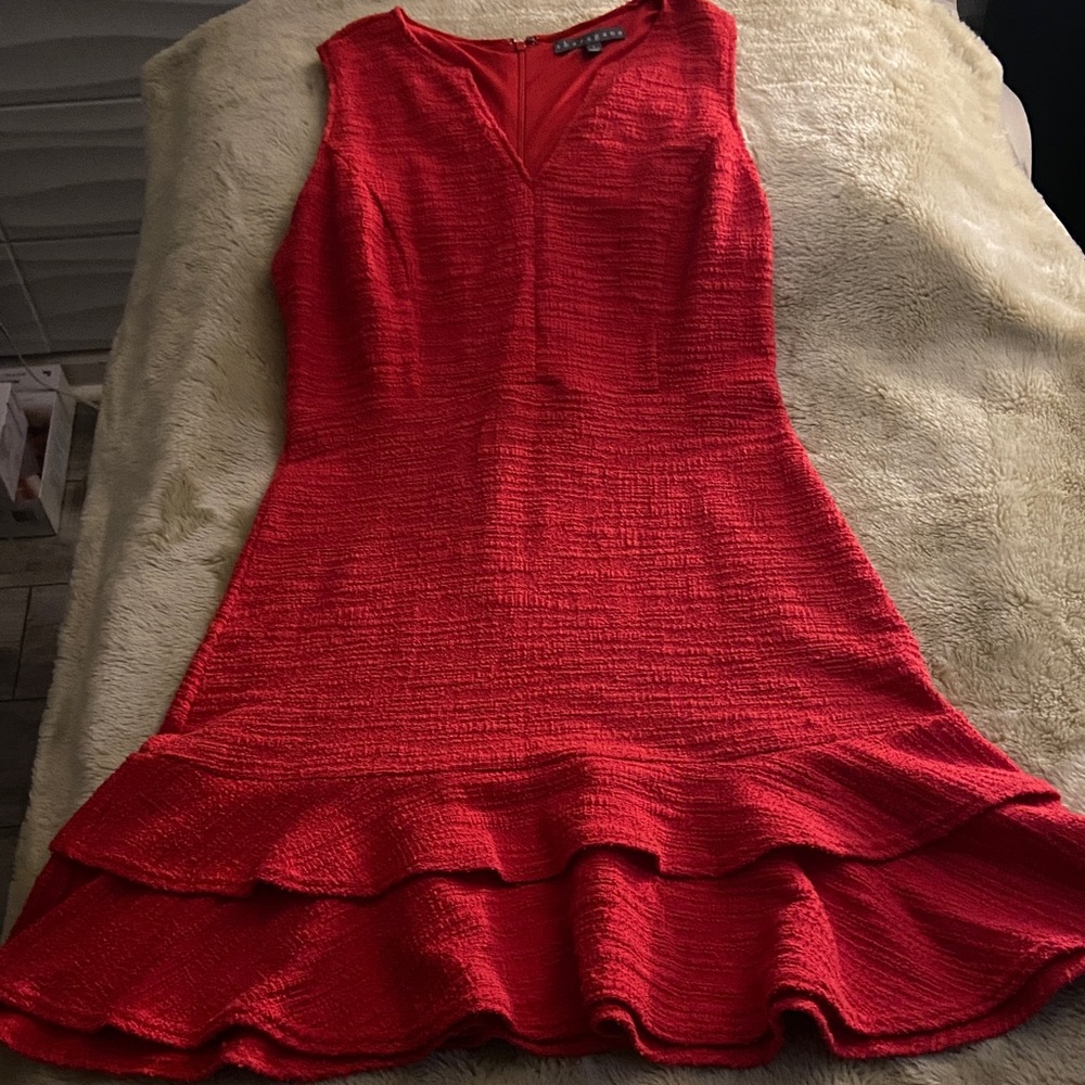 Sharagano Red Textured Sleeveless Dress